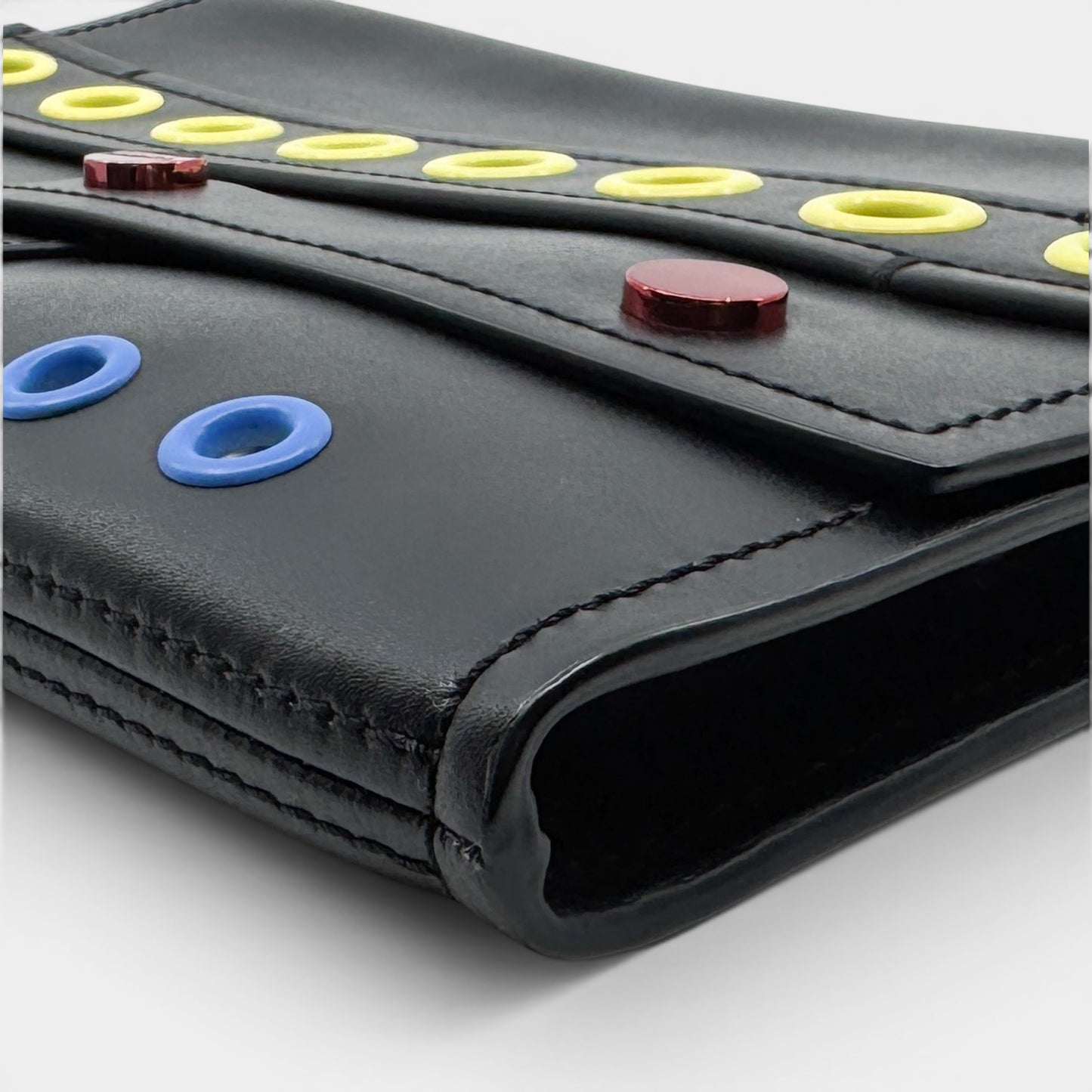 Kenzo Paris Black Leather Multicoloured Grommet Folio Case Clutch Bag