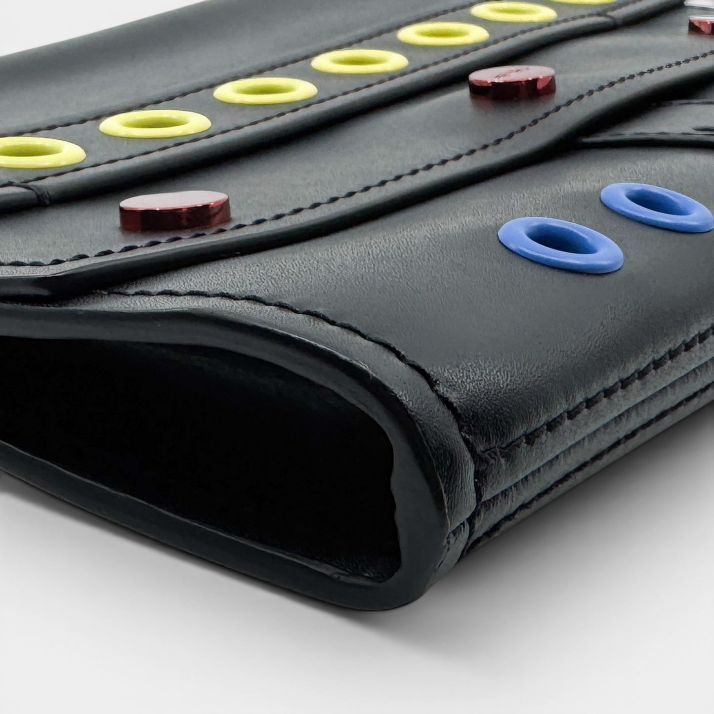 Kenzo Paris Black Leather Multicoloured Grommet Folio Case Clutch Bag