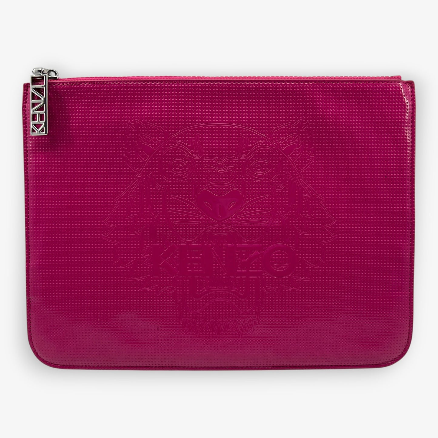 Kenzo Bright Hot Pink Tiger Embossed Zip Clutch Bag