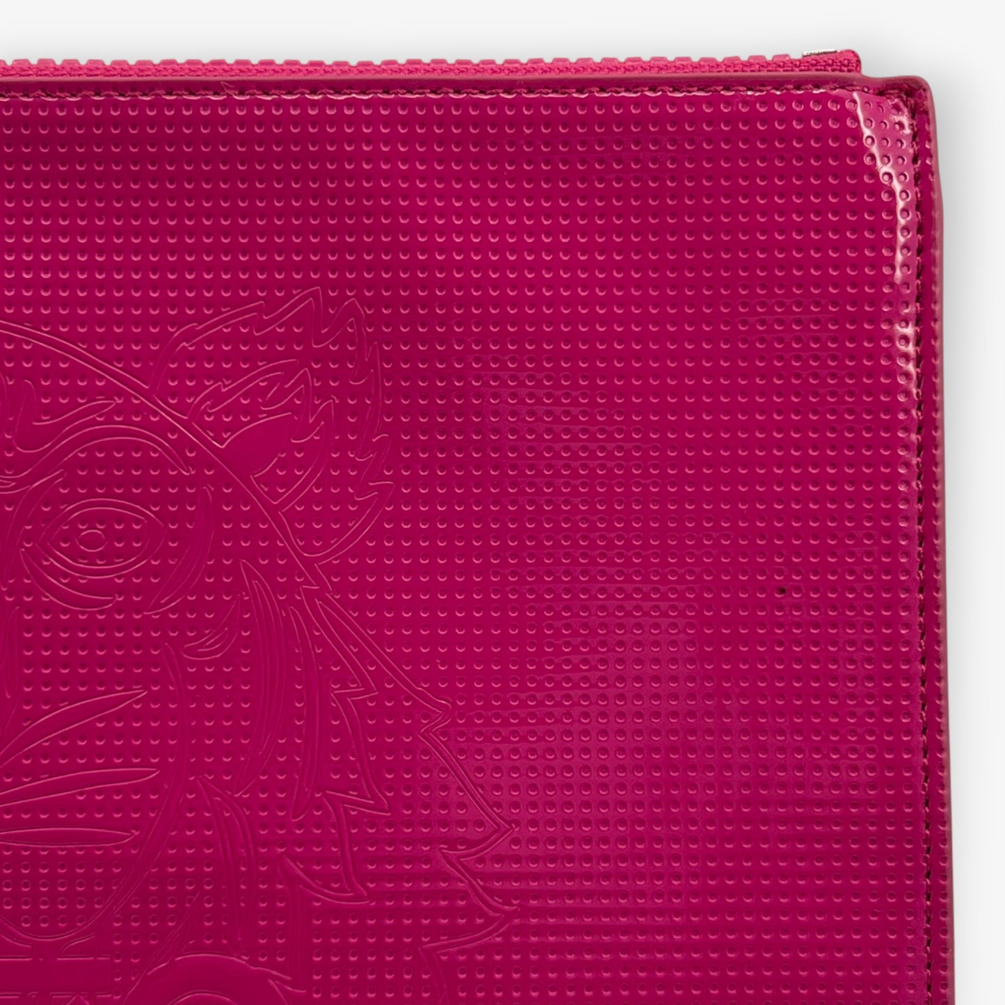 Kenzo Bright Hot Pink Tiger Embossed Zip Clutch Bag