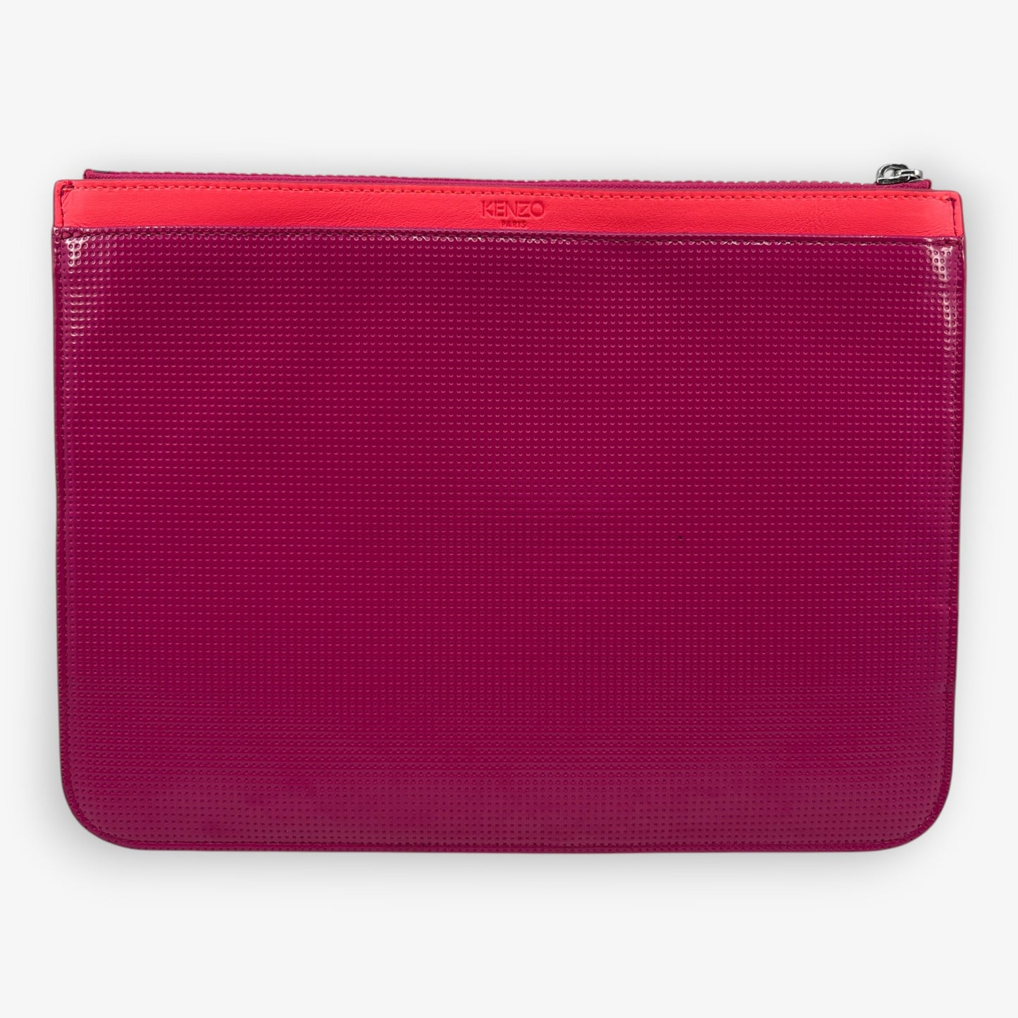 Kenzo Bright Hot Pink Tiger Embossed Zip Clutch Bag