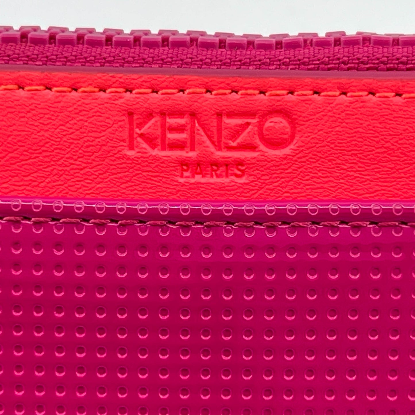 Kenzo Bright Hot Pink Tiger Embossed Zip Clutch Bag