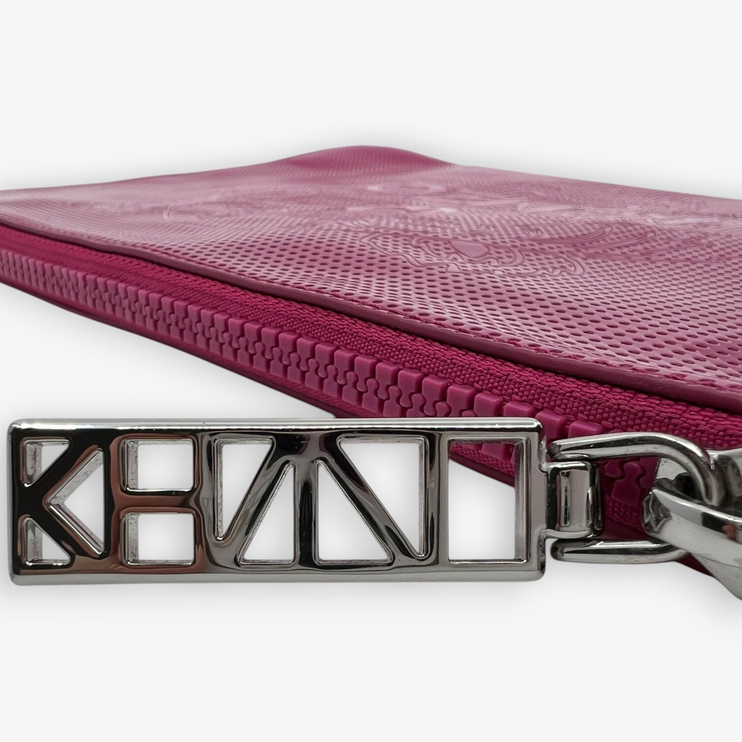 Kenzo Bright Hot Pink Tiger Embossed Zip Clutch Bag