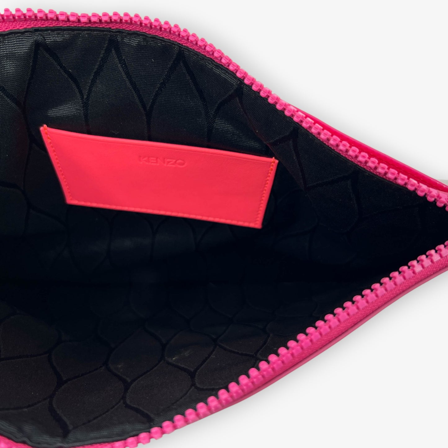 Kenzo Bright Hot Pink Tiger Embossed Zip Clutch Bag