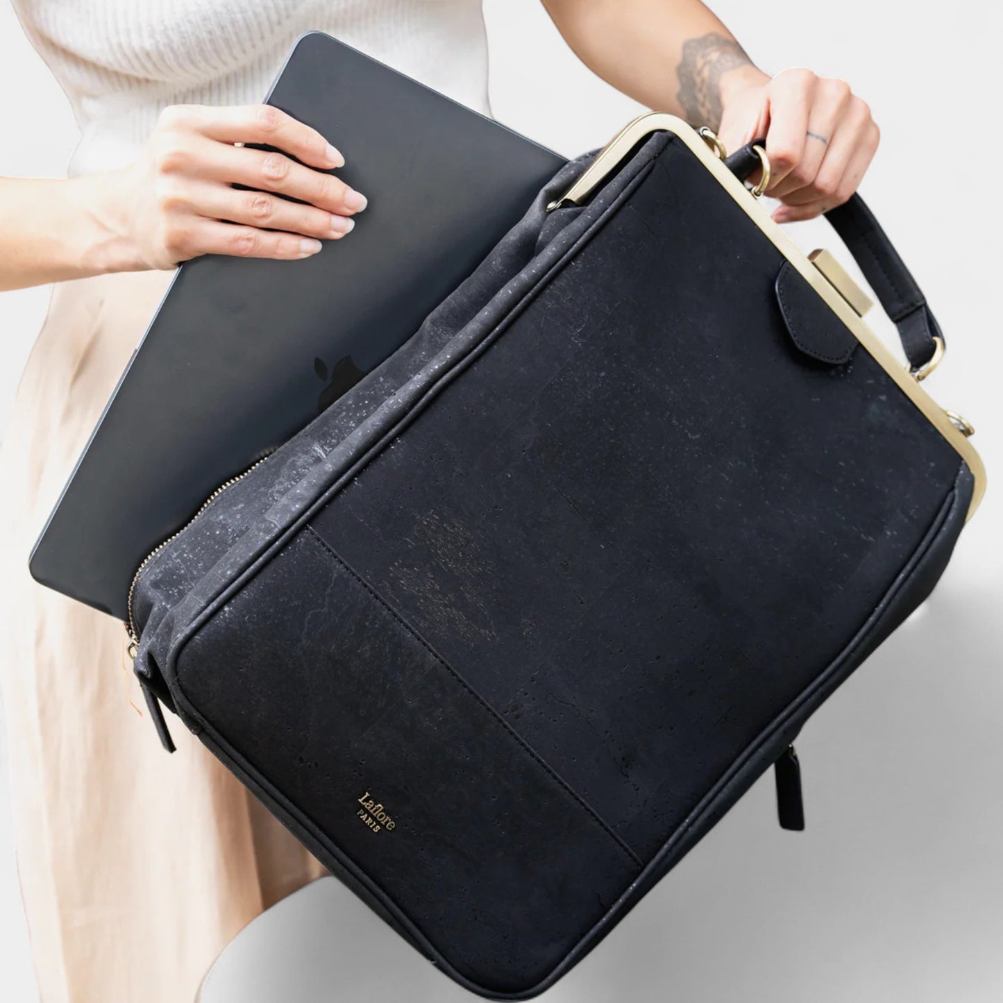 Laflore Paris Black Bobobark 3 in 1 Cork Laptop Bag