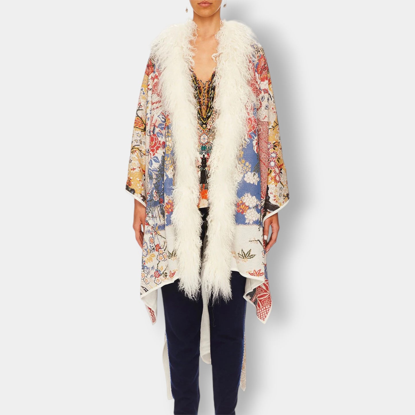 Camilla 'Lady Labyrinth' Oversized Fur Trim Poncho Jacket One Size [NEW]