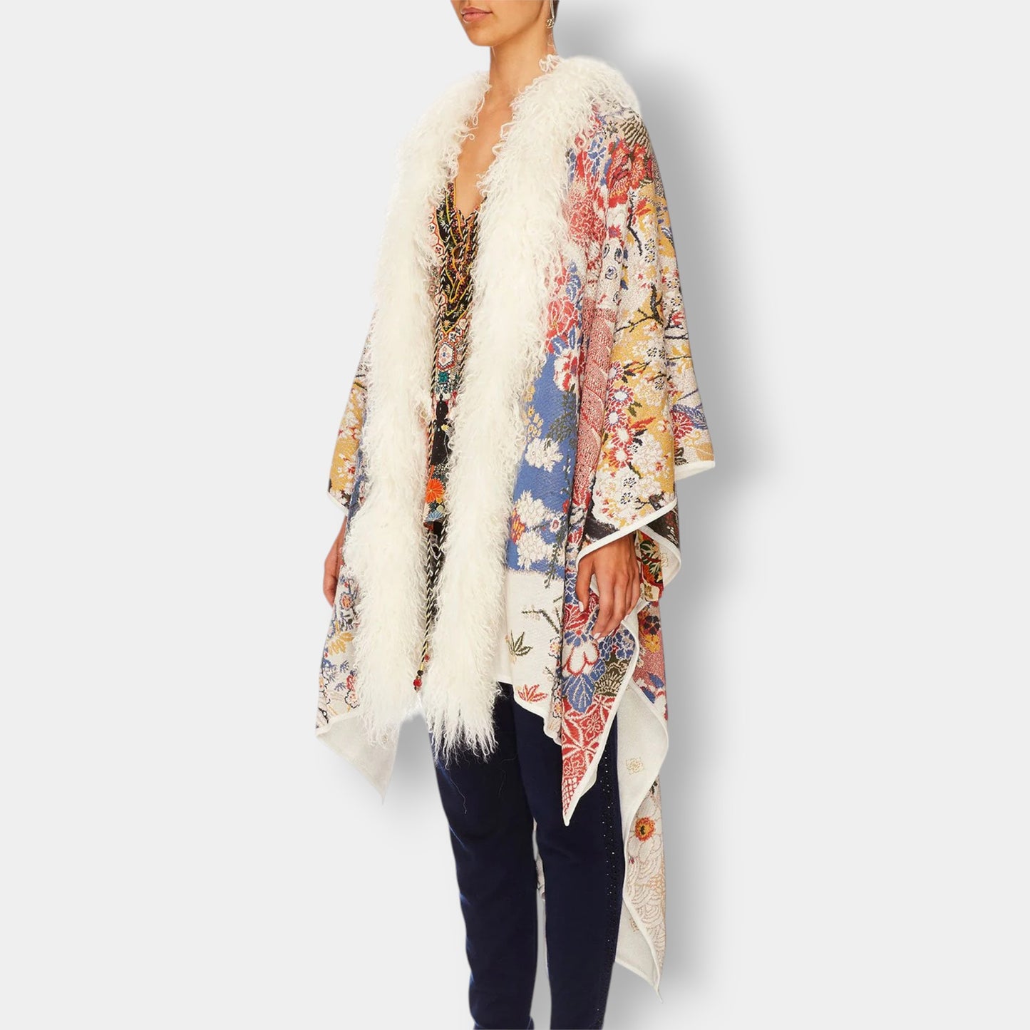 Camilla 'Lady Labyrinth' Oversized Fur Trim Poncho Jacket One Size [NEW]