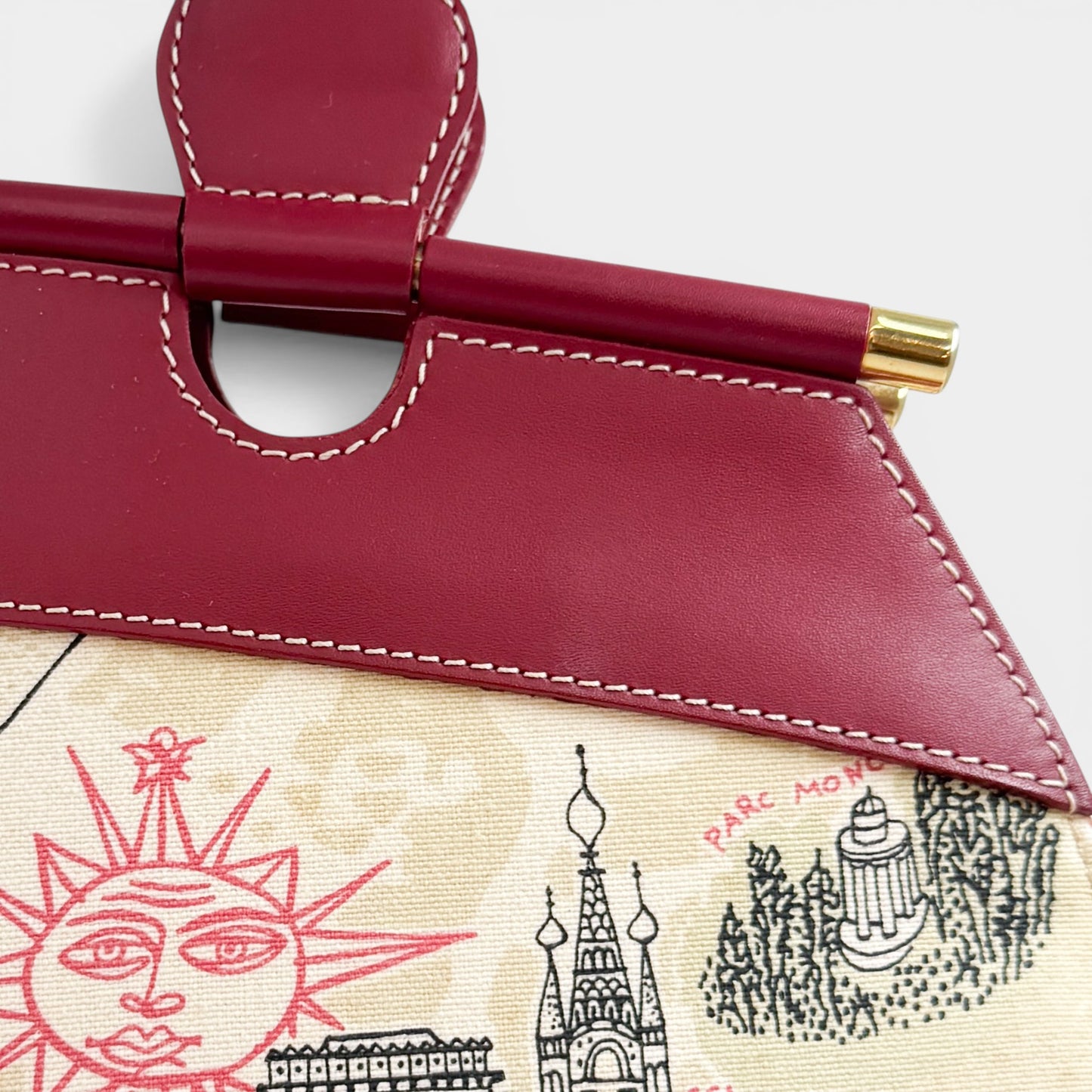 Lancel Paris Canvas & Red Leather Top Handle Bag