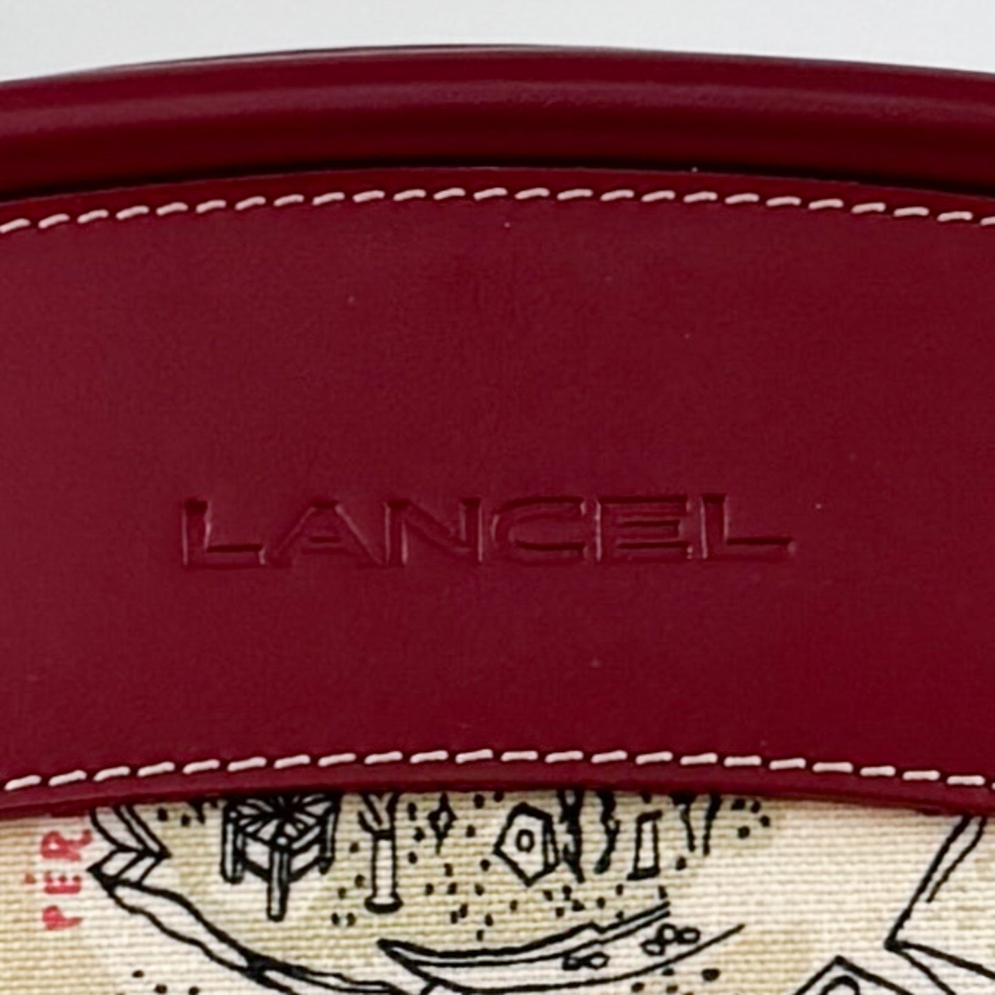 Lancel Paris Canvas & Red Leather Top Handle Bag
