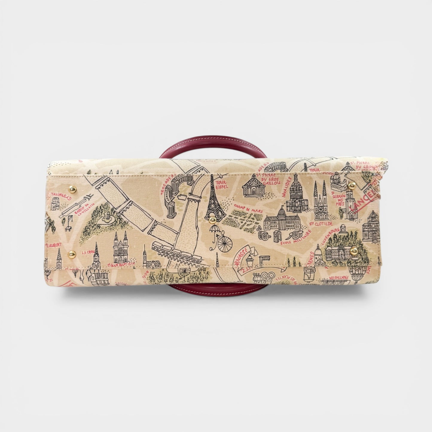 Lancel Paris Canvas & Red Leather Top Handle Bag