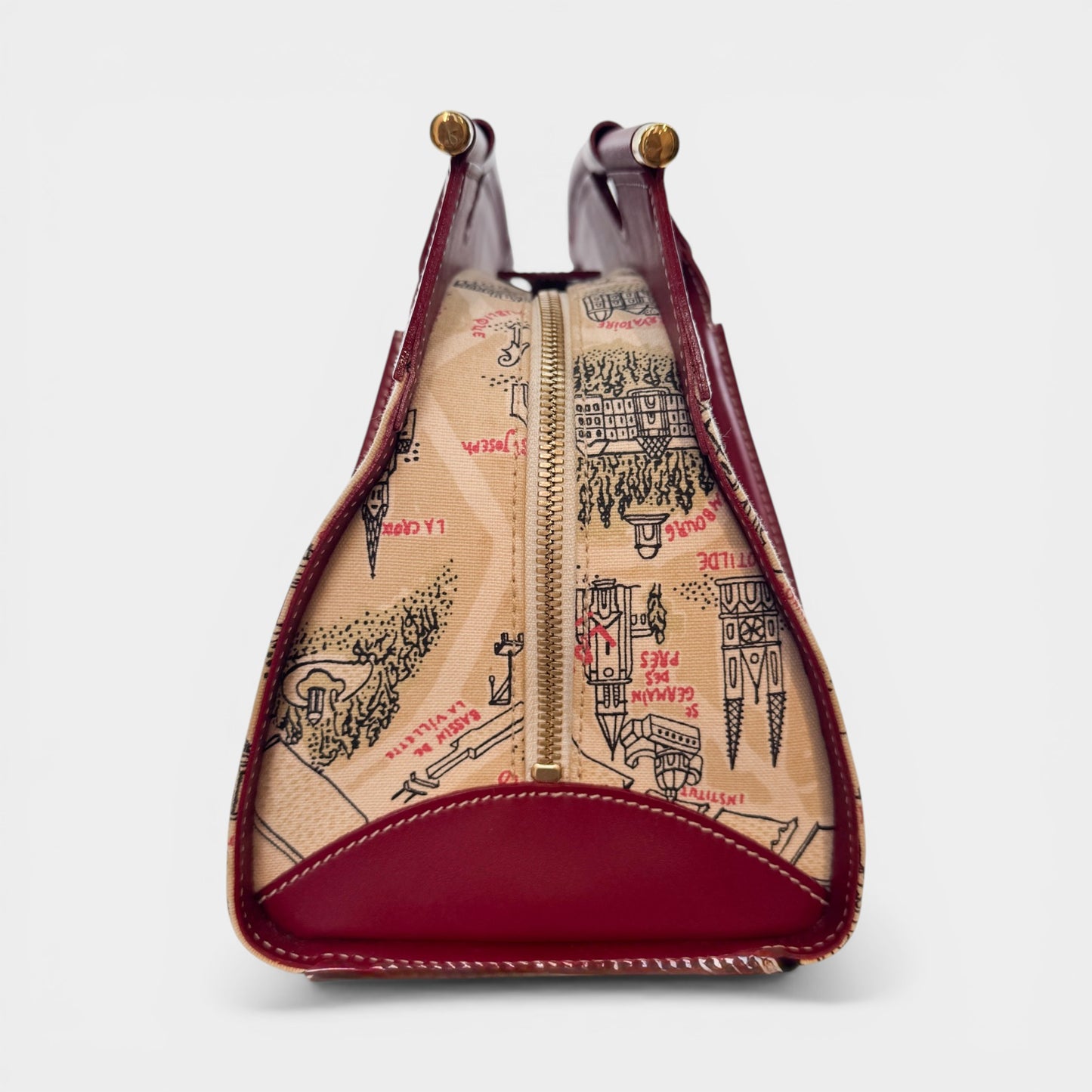 Lancel Paris Canvas & Red Leather Top Handle Bag