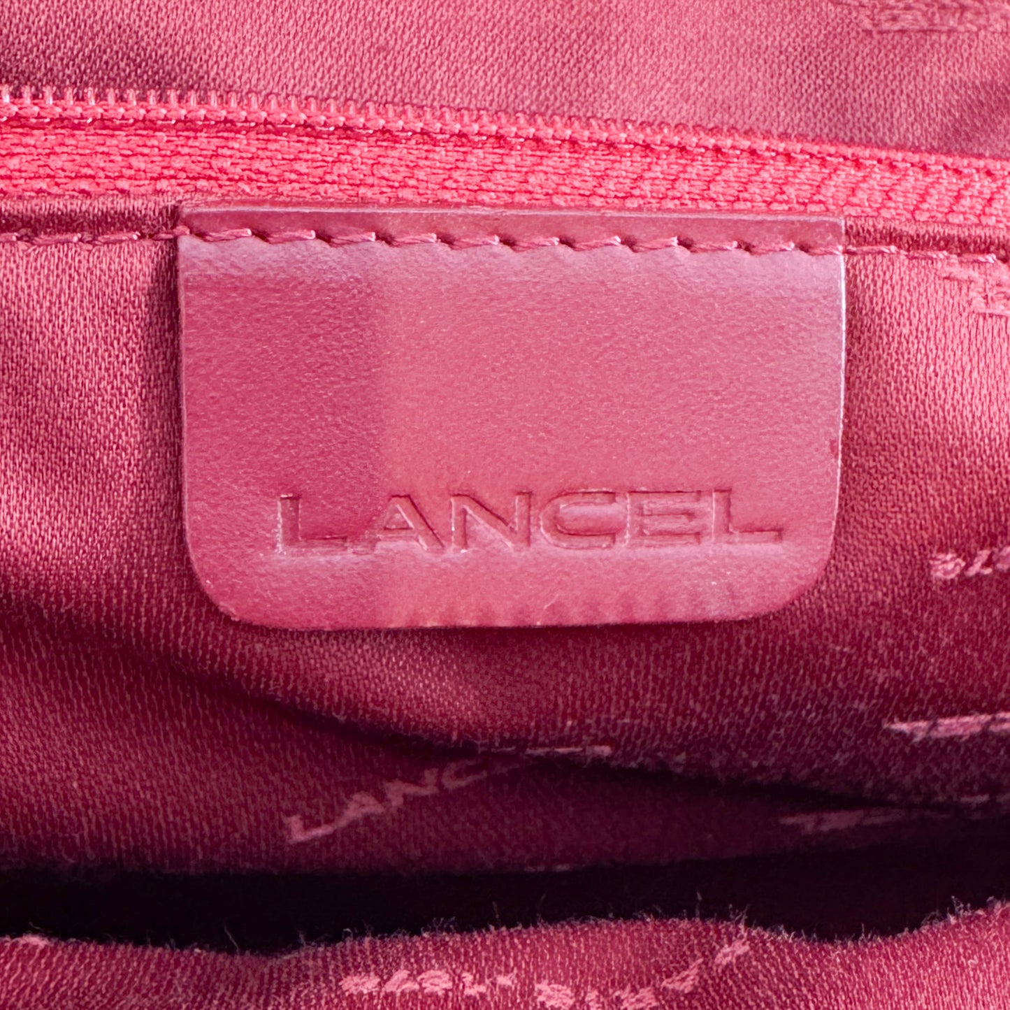 Lancel Paris Canvas & Red Leather Top Handle Bag