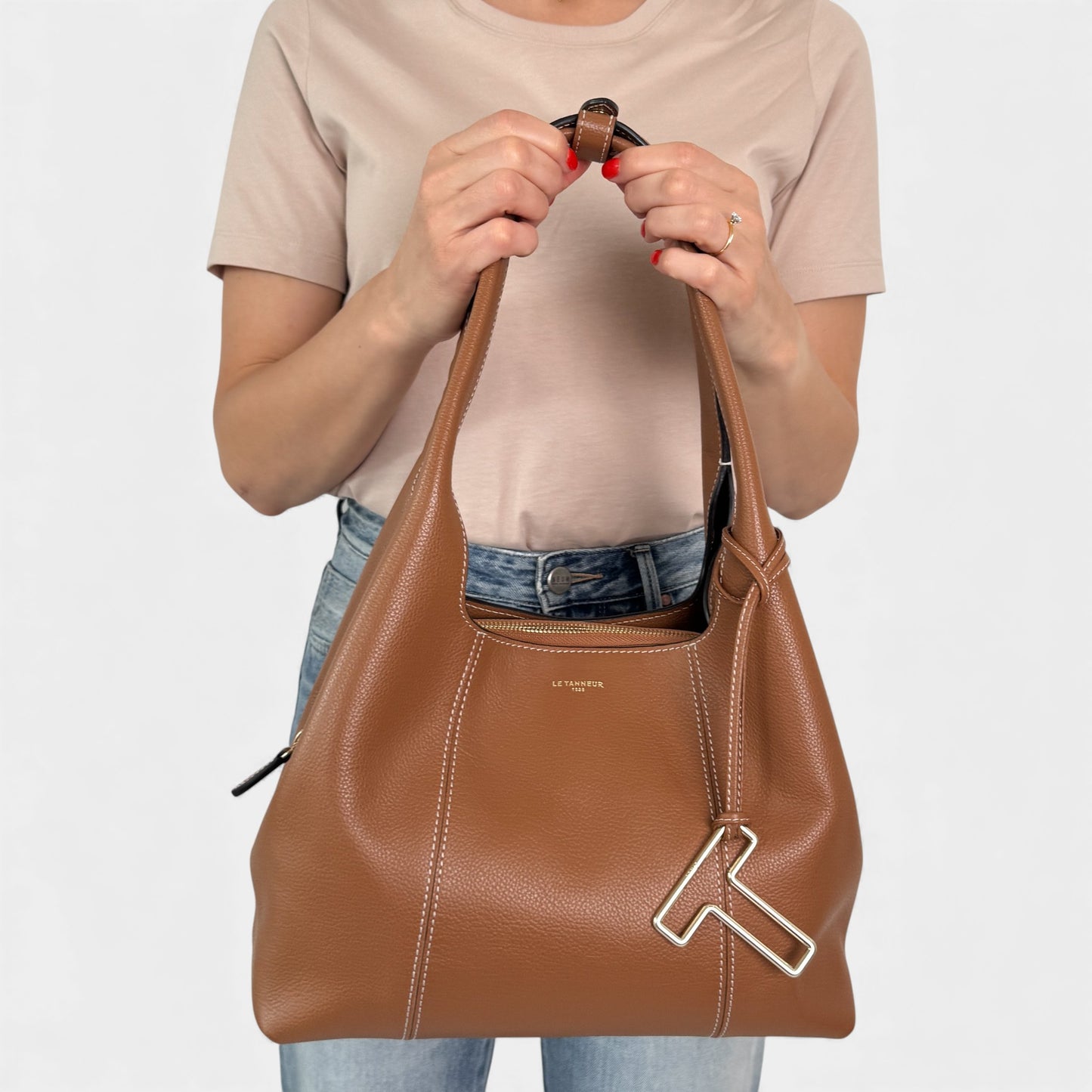 Le Tanneur Juliette Tan Brown Leather Shoulder Bag