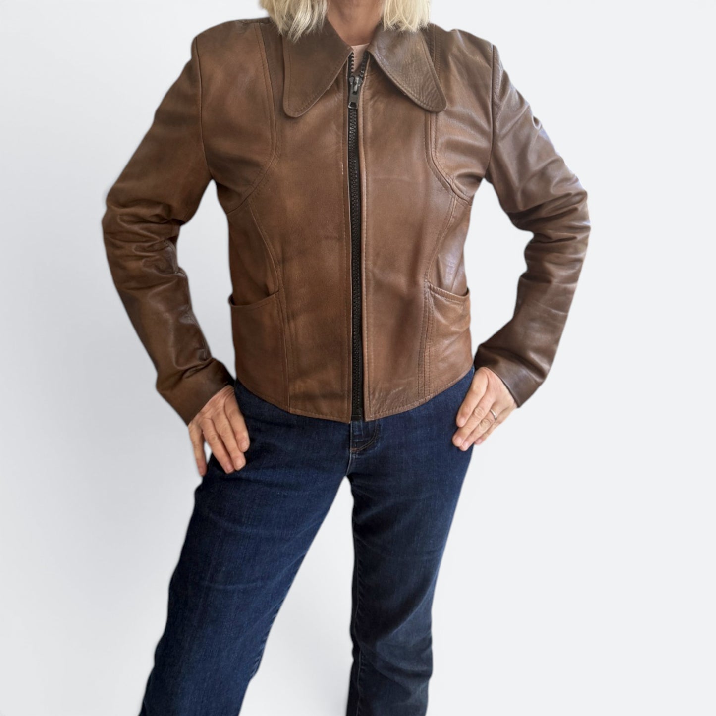 Creazioni Zinaldi Brown Vintage Leather Zip Jacket AU10 ~ Medium