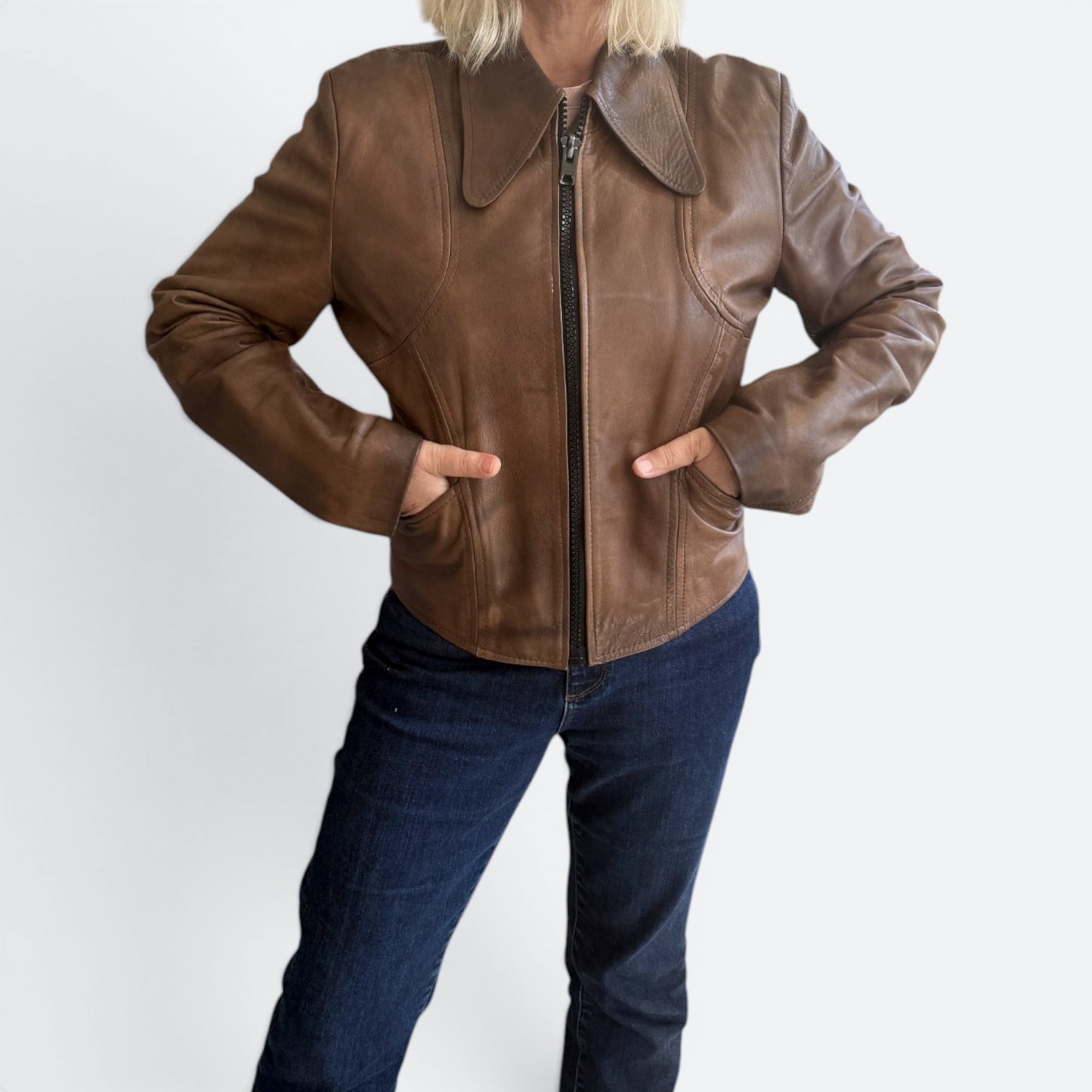 Creazioni Zinaldi Brown Vintage Leather Zip Jacket AU10 ~ Medium
