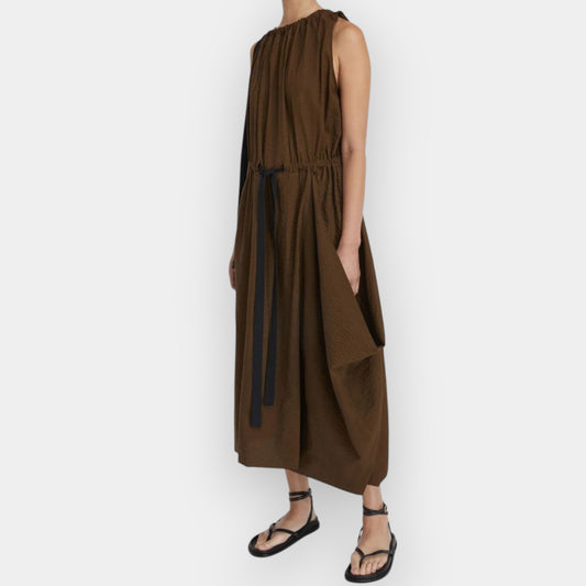 Lee Mathews Walnut Brown 100% Cotton Alma Midi Dress 1 ~ AU8-10 [NEW]