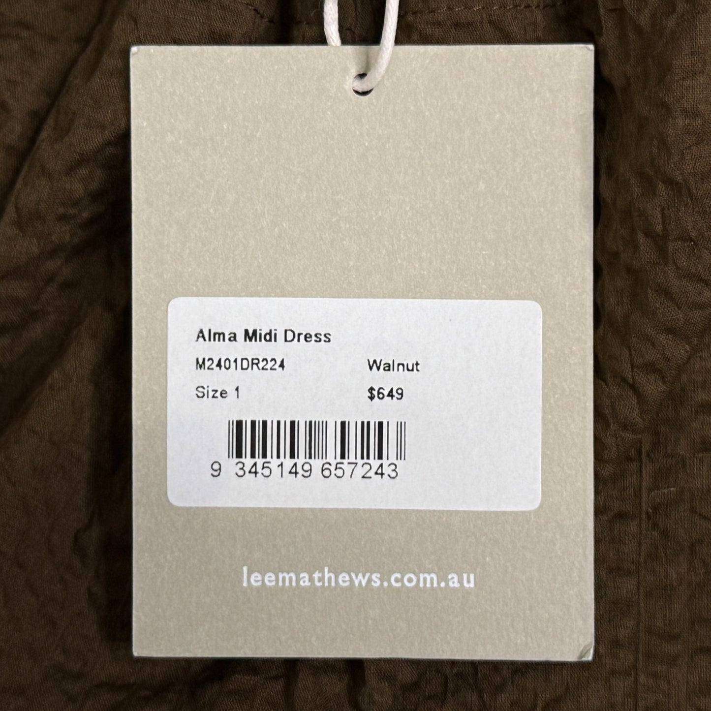 Lee Mathews Walnut Brown 100% Cotton Alma Midi Dress 1 ~ AU8-10 [NEW]