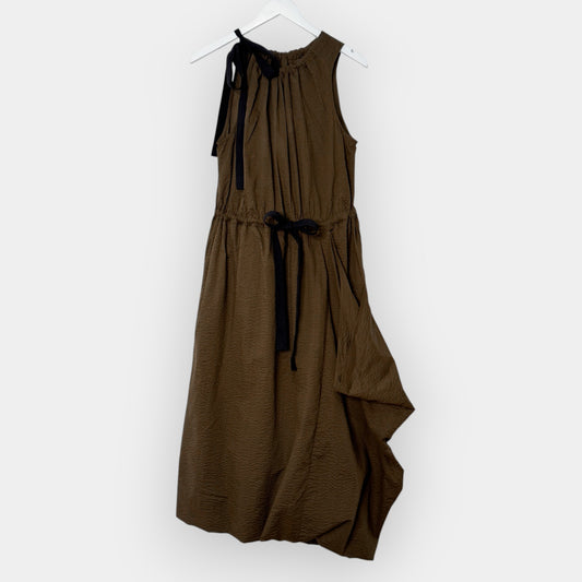 Lee Mathews Walnut Brown 100% Cotton Alma Midi Dress 1 ~ AU8-10 [NEW]