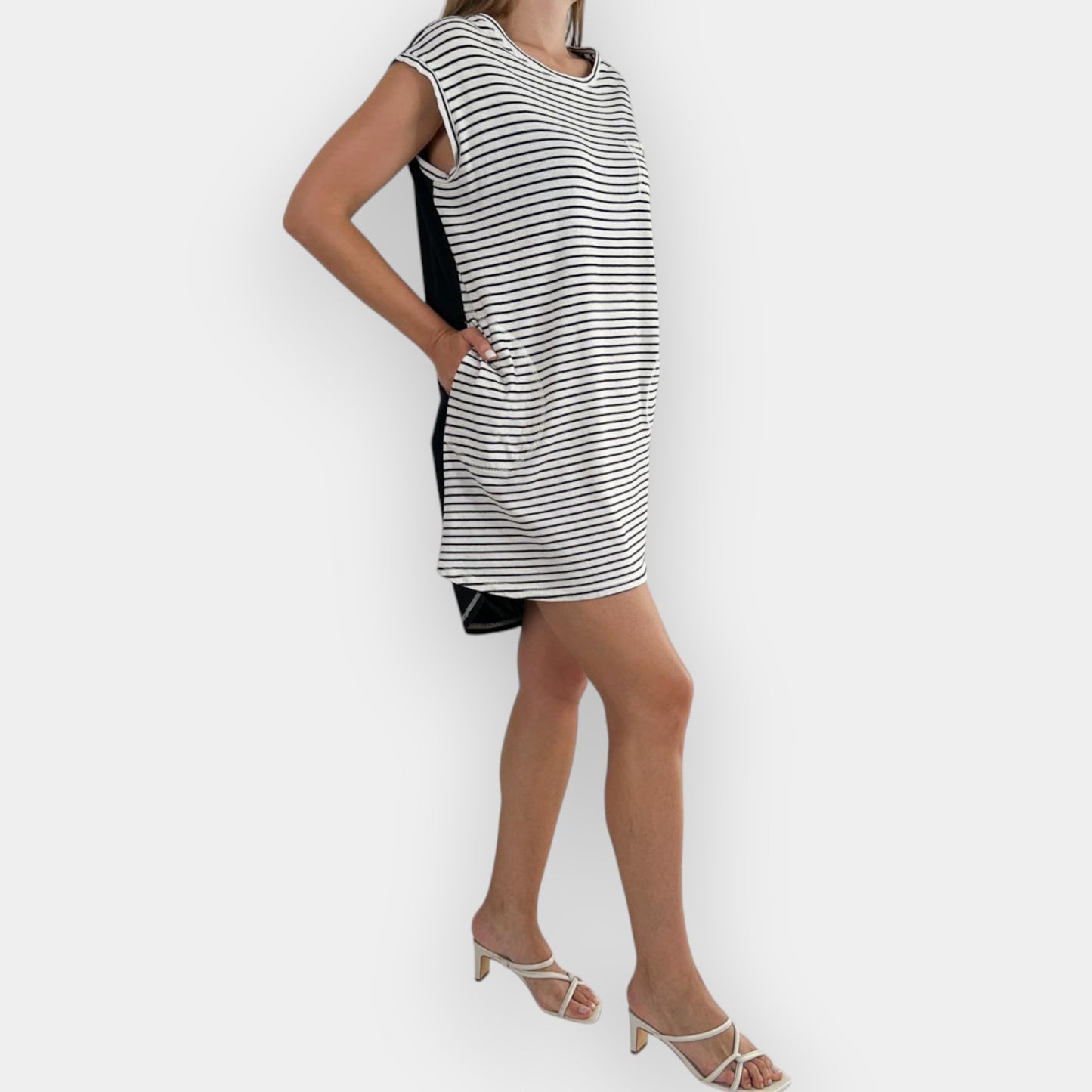 Lee Mathews Black & White Striped Tee Shirt Dress 2 ~ AU10-12