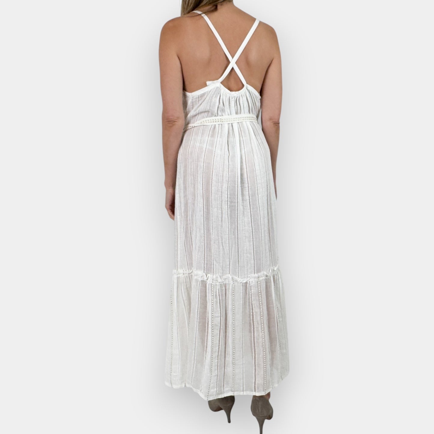 LEMLEM Off White Cotton Belted Sheer Kelali Sundress Medium ~ AU10-12