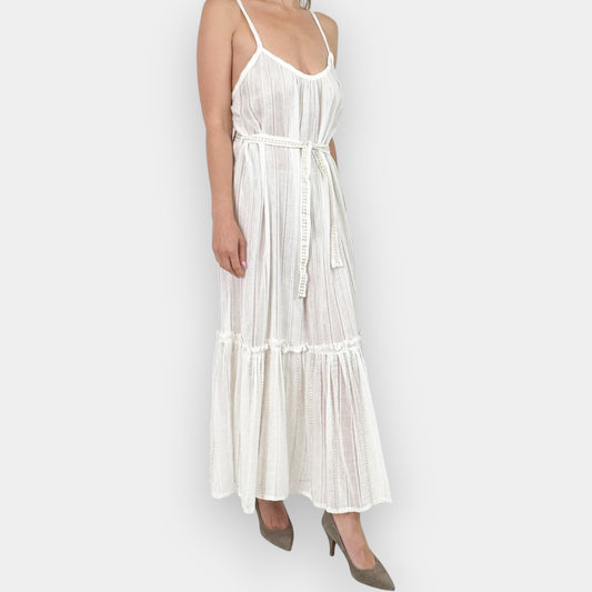 LEMLEM Off White Cotton Belted Sheer Kelali Sundress Medium ~ AU10-12