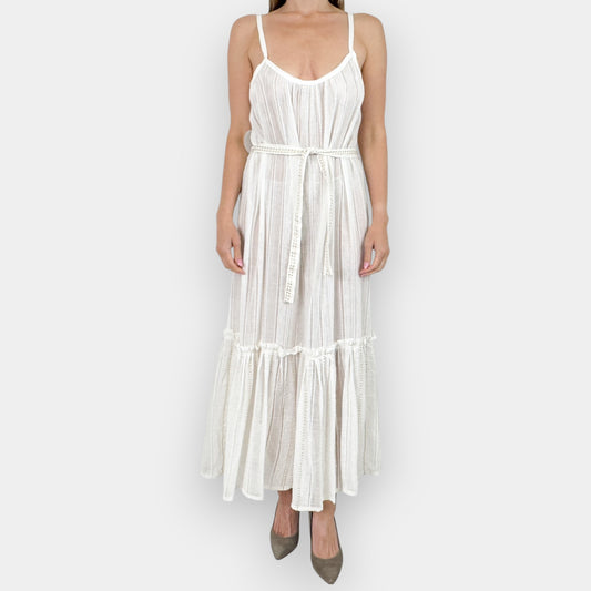 LEMLEM Off White Cotton Belted Sheer Kelali Sundress Medium ~ AU10-12