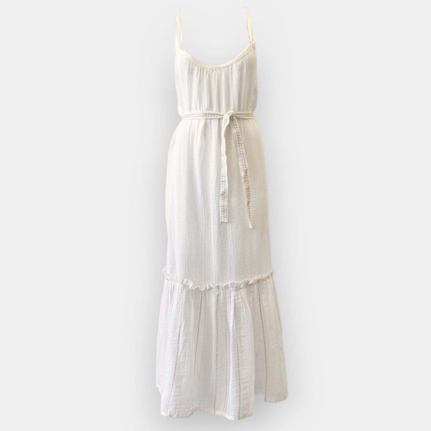 LEMLEM Off White Cotton Belted Sheer Kelali Sundress Medium ~ AU10-12