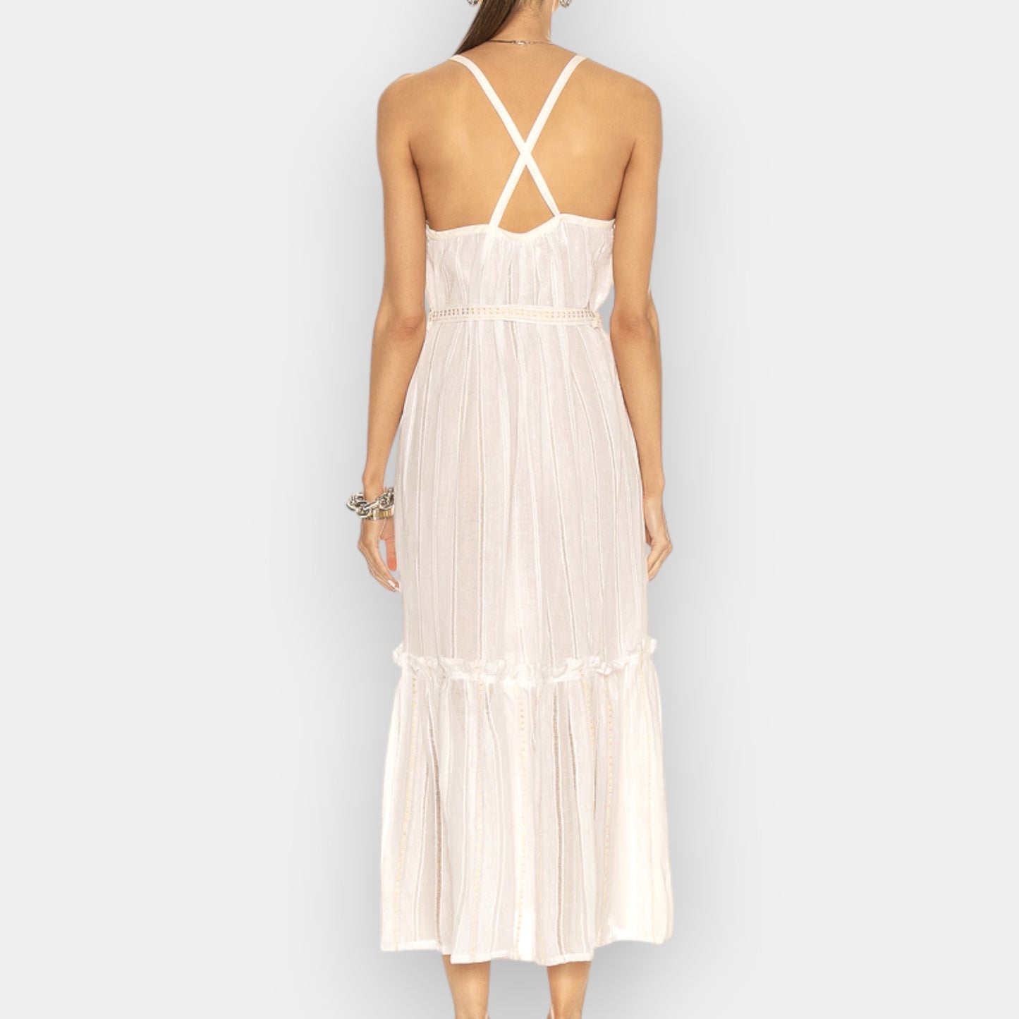 LEMLEM Off White Cotton Belted Sheer Kelali Sundress Medium ~ AU10-12