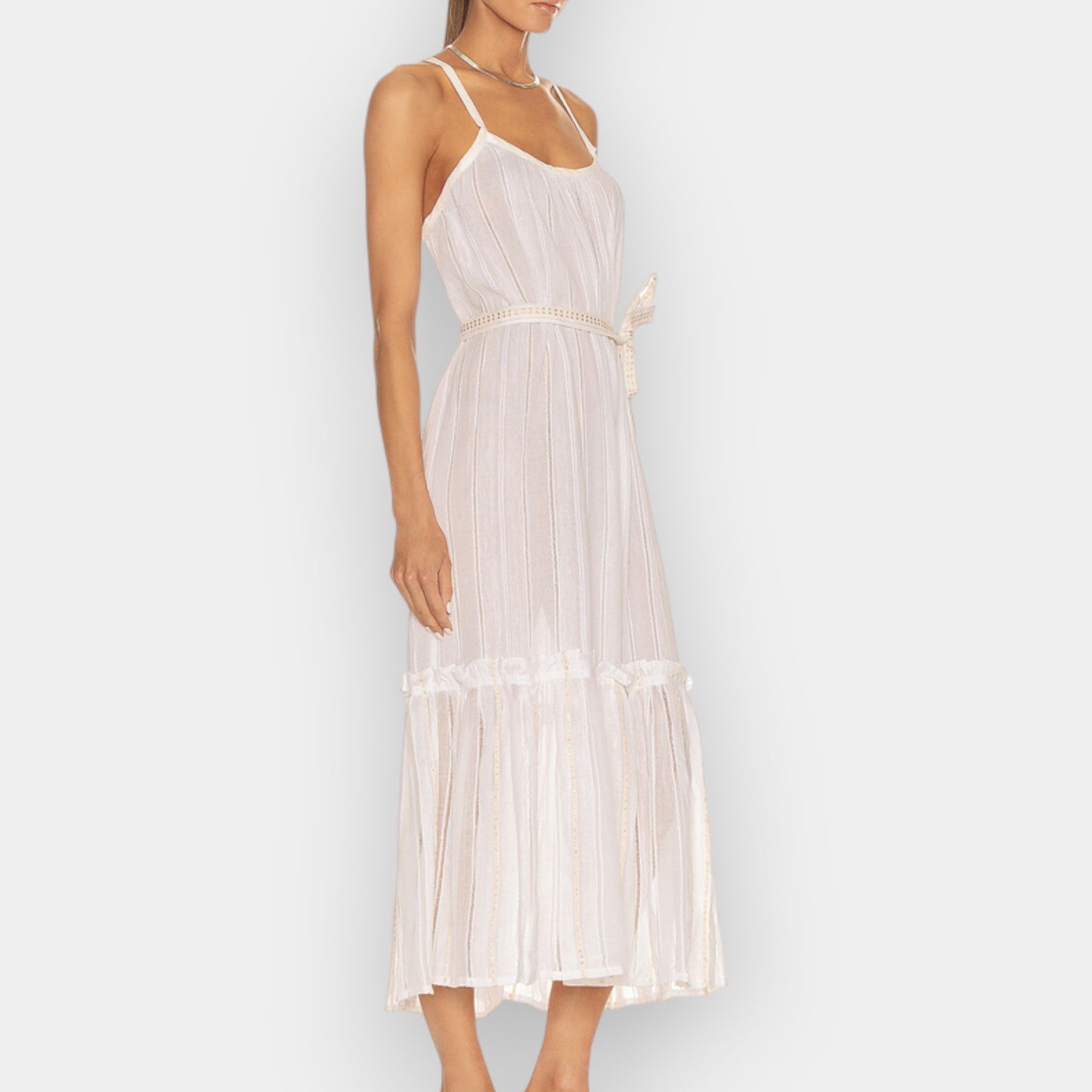 LEMLEM Off White Cotton Belted Sheer Kelali Sundress Medium ~ AU10-12