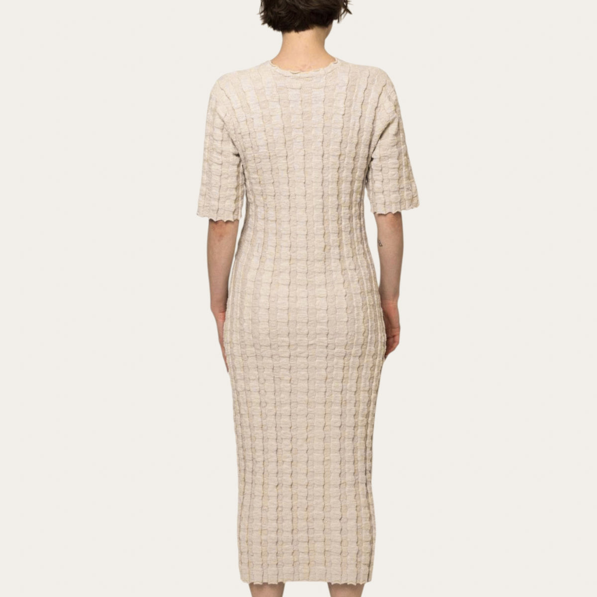 Lauren Manoogian Beige Cream Bubble Ribbed Cotton-blend Midi Dress 2 ~ Medium ~ AU10-12