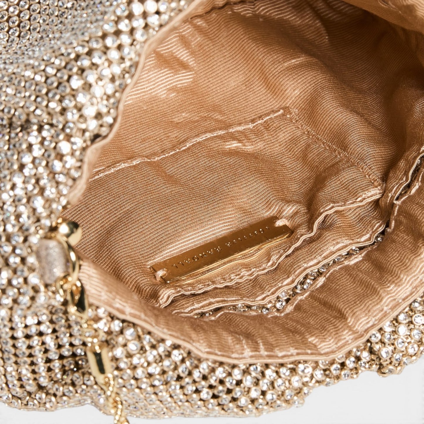 Loeffler Randall Ember Silvery Gold Crystal Gathered Clutch Bag