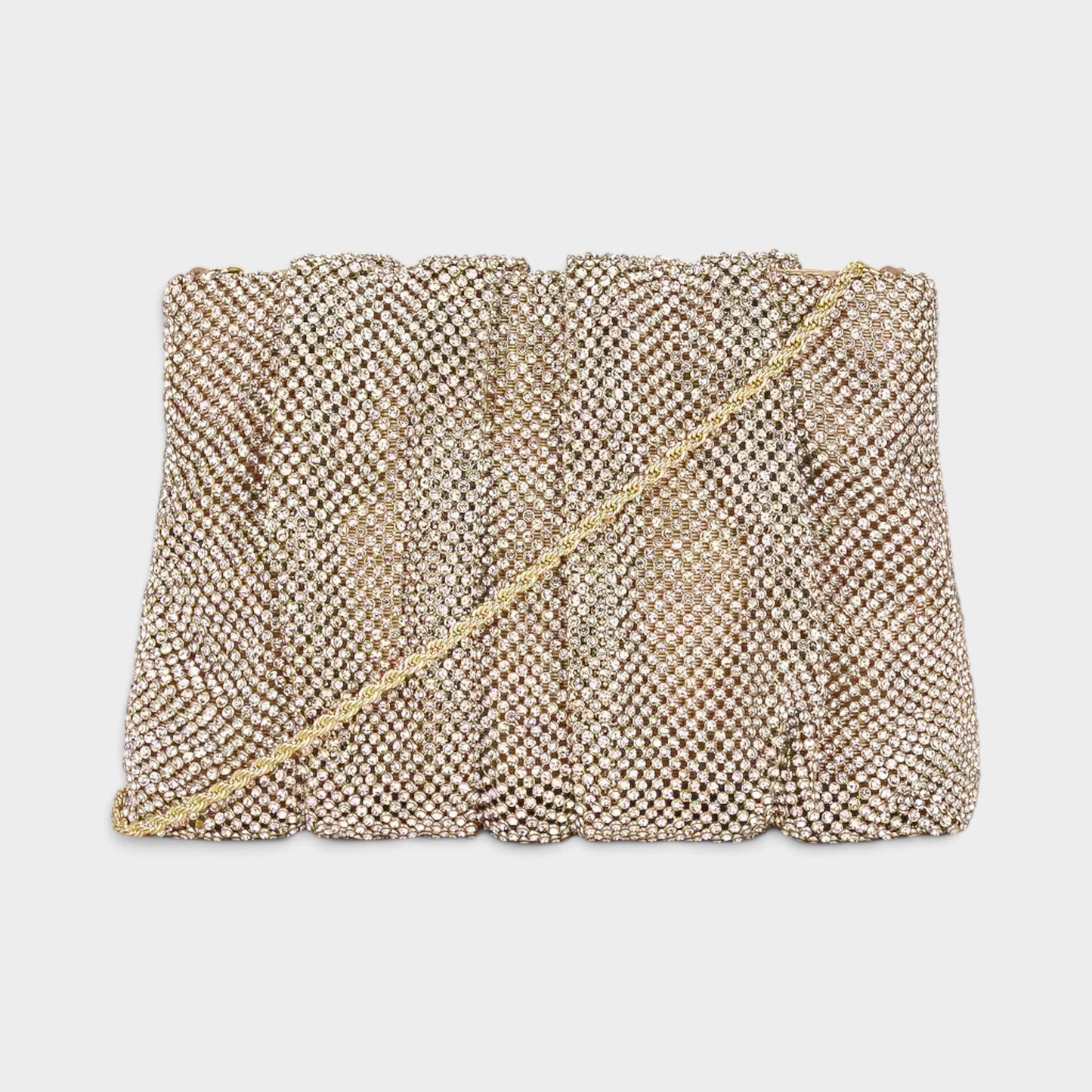 Loeffler Randall Ember Silvery Gold Crystal Gathered Clutch Bag