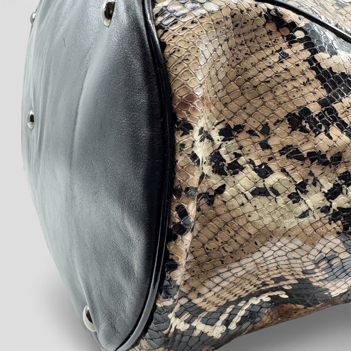 Longchamp Brown Beige Snake Effect Cosmos Top Handle Bag