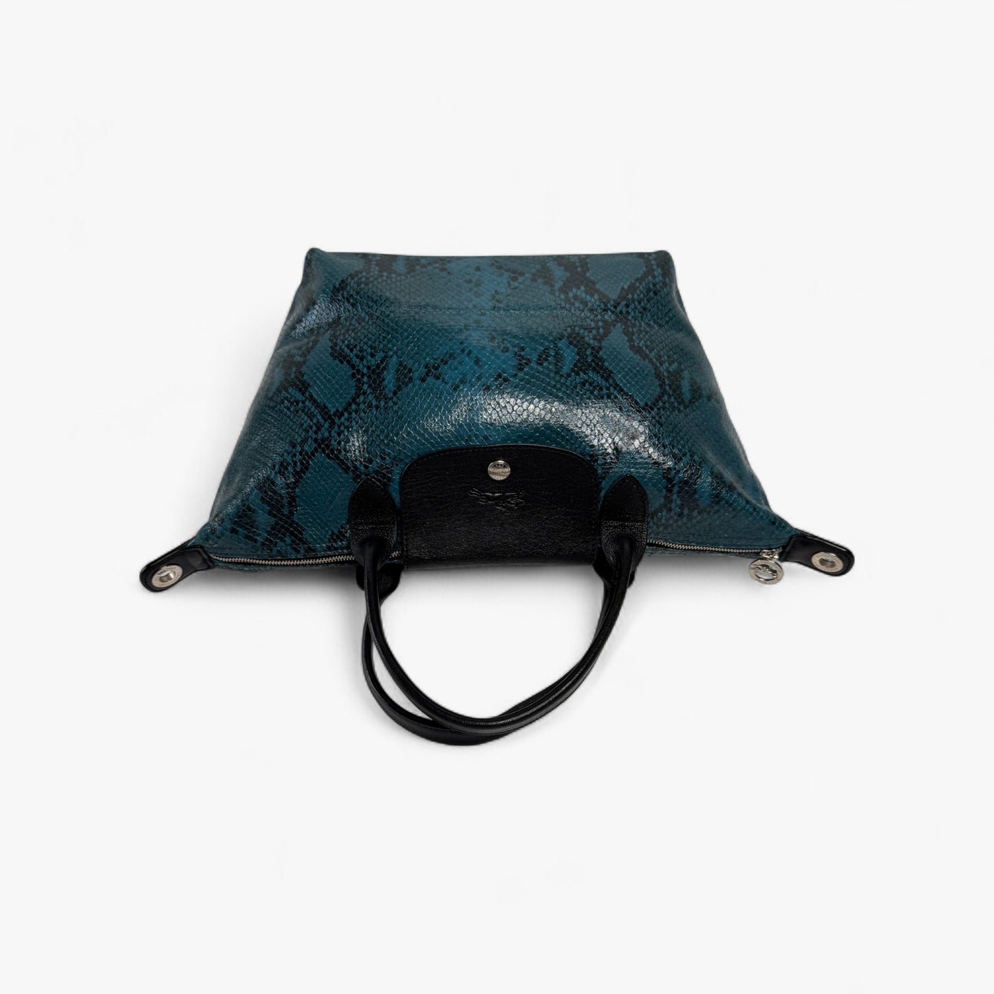 Longchamp Le Pliage Teal Blue Leather Tote Bag
