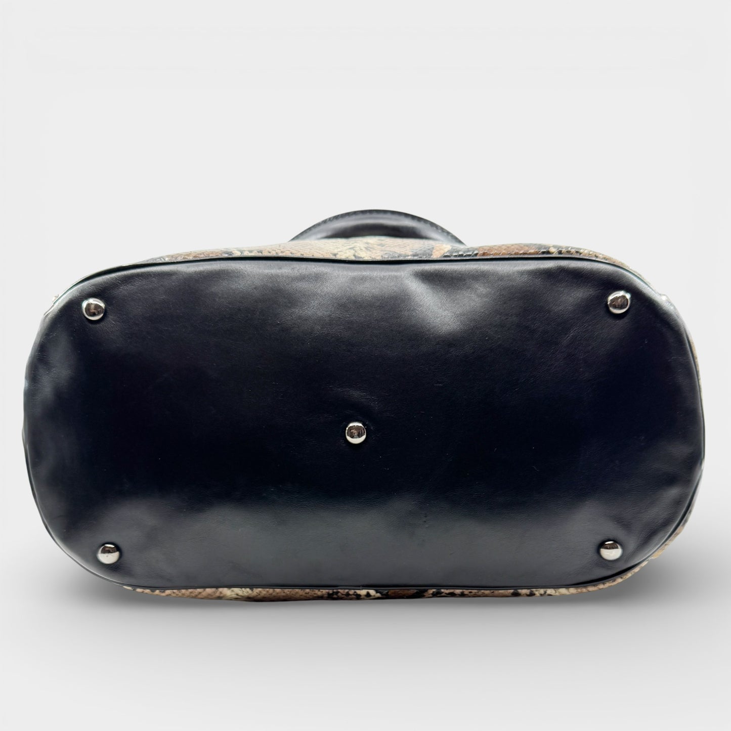 Longchamp Brown Beige Snake Effect Cosmos Top Handle Bag