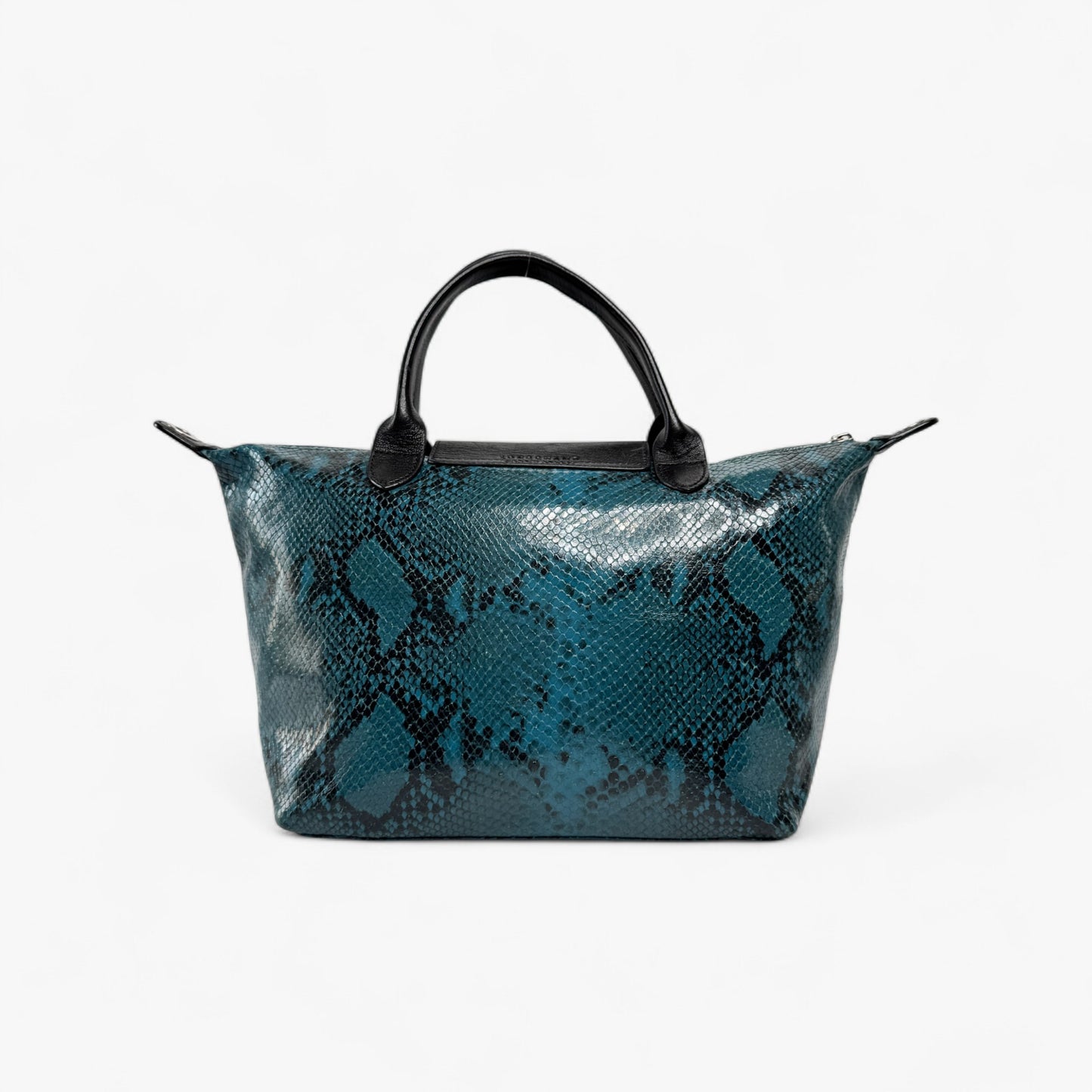 Longchamp Le Pliage Teal Blue Leather Tote Bag