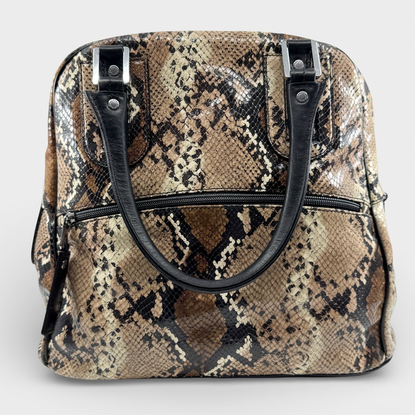 Longchamp Brown Beige Snake Effect Cosmos Top Handle Bag