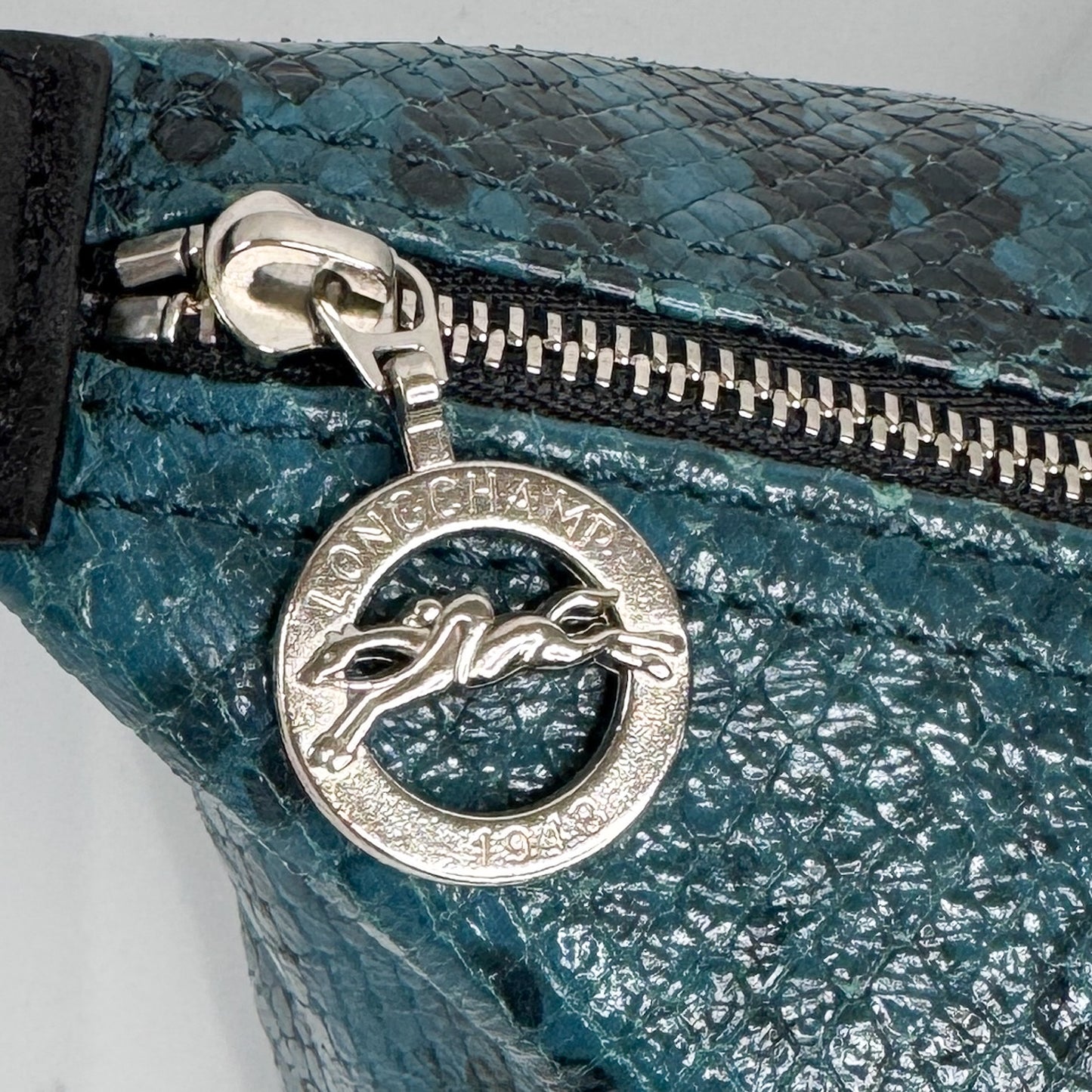 Longchamp Le Pliage Teal Blue Leather Tote Bag