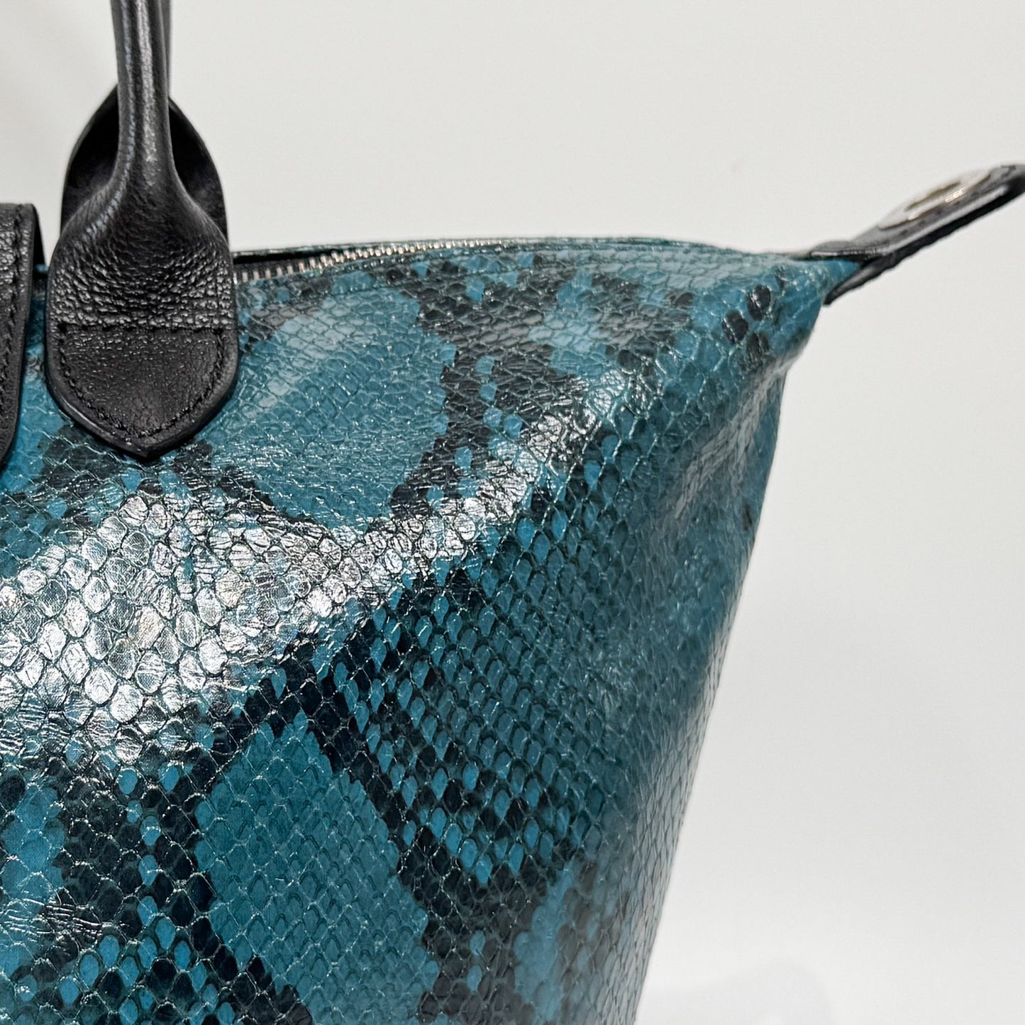 Longchamp Le Pliage Teal Blue Leather Tote Bag