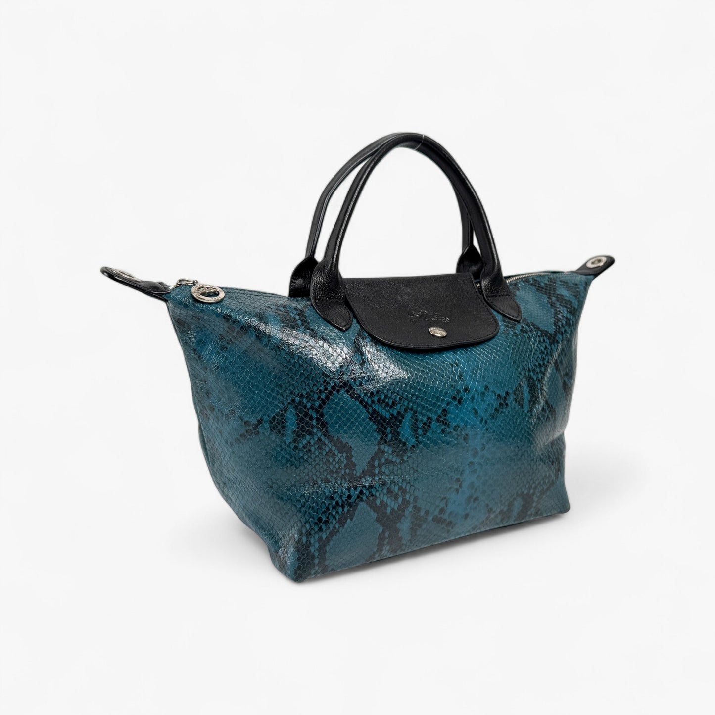 Longchamp Le Pliage Teal Blue Leather Tote Bag