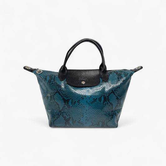 Longchamp Le Pliage Teal Blue Leather Tote Bag