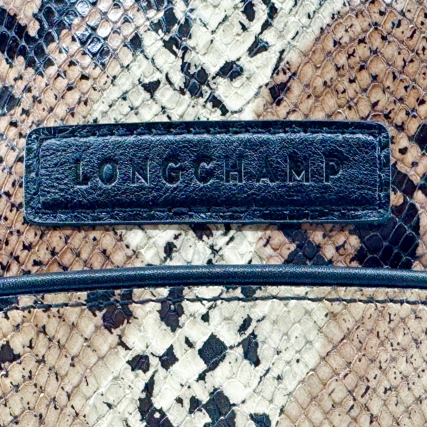 Longchamp Brown Beige Snake Effect Cosmos Top Handle Bag