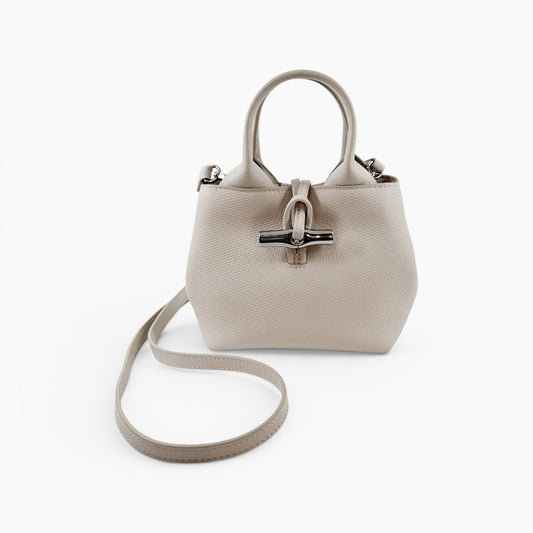 Longchamp Paper White Leather Le Roseau Extra Small Handbag