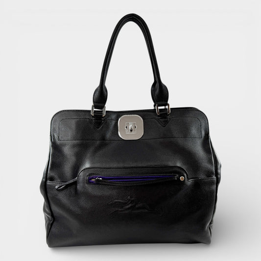 Longchamp Black Fine Grain Leather Gatsby Tote Bag