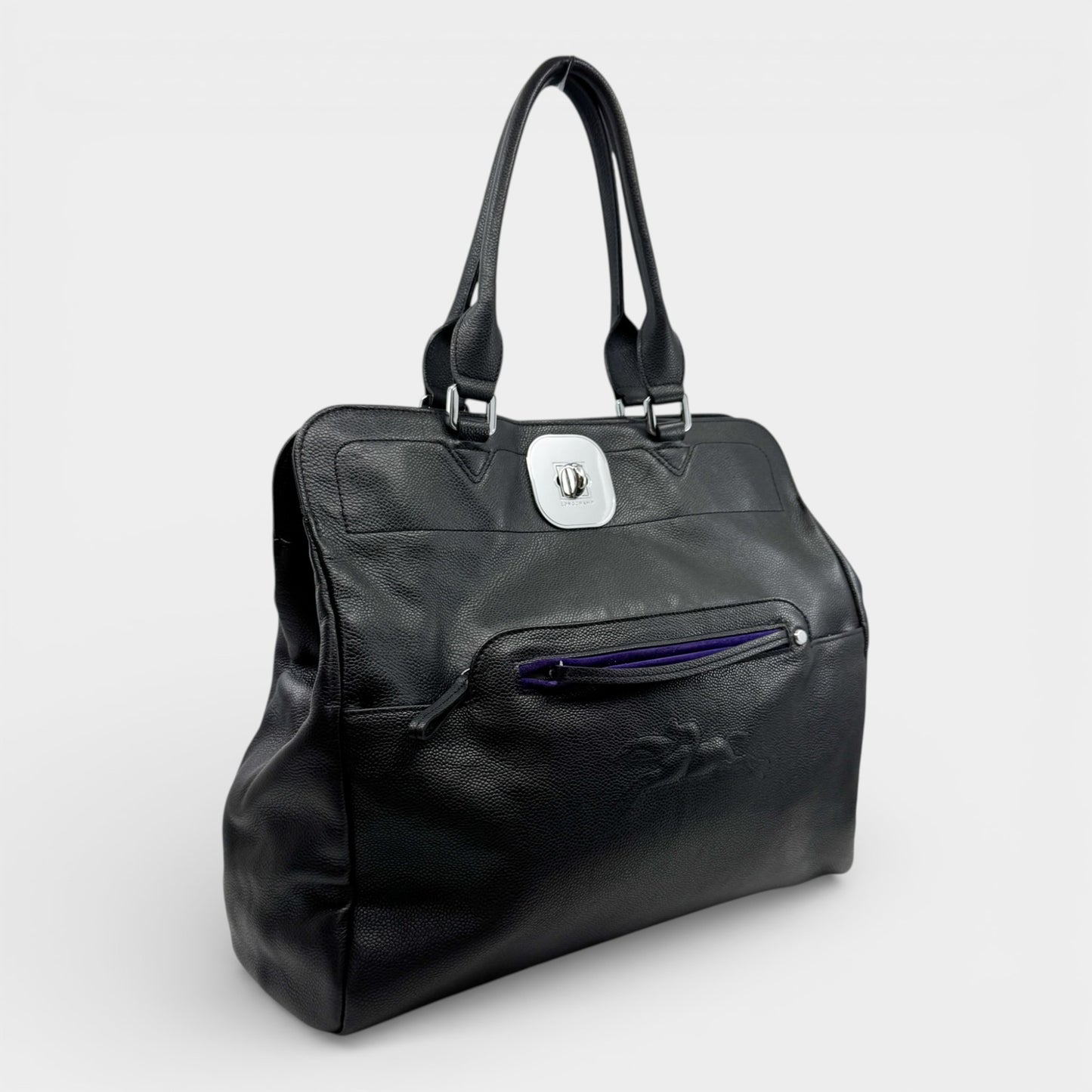 Longchamp Black Fine Grain Leather Gatsby Tote Bag