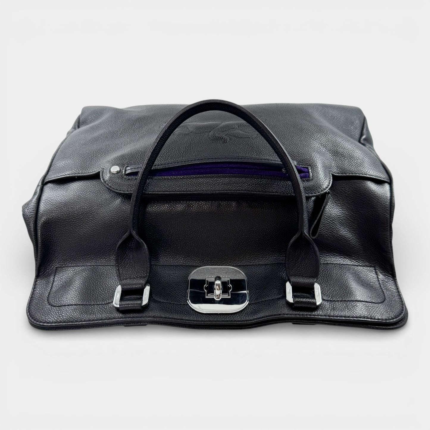 Longchamp Black Fine Grain Leather Gatsby Tote Bag