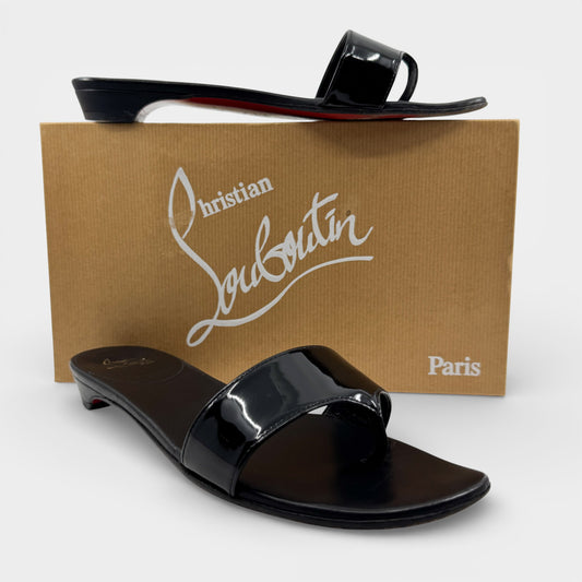 Christian Louboutin Black Patent Leather Thong Sandals EU39 ~ AU8