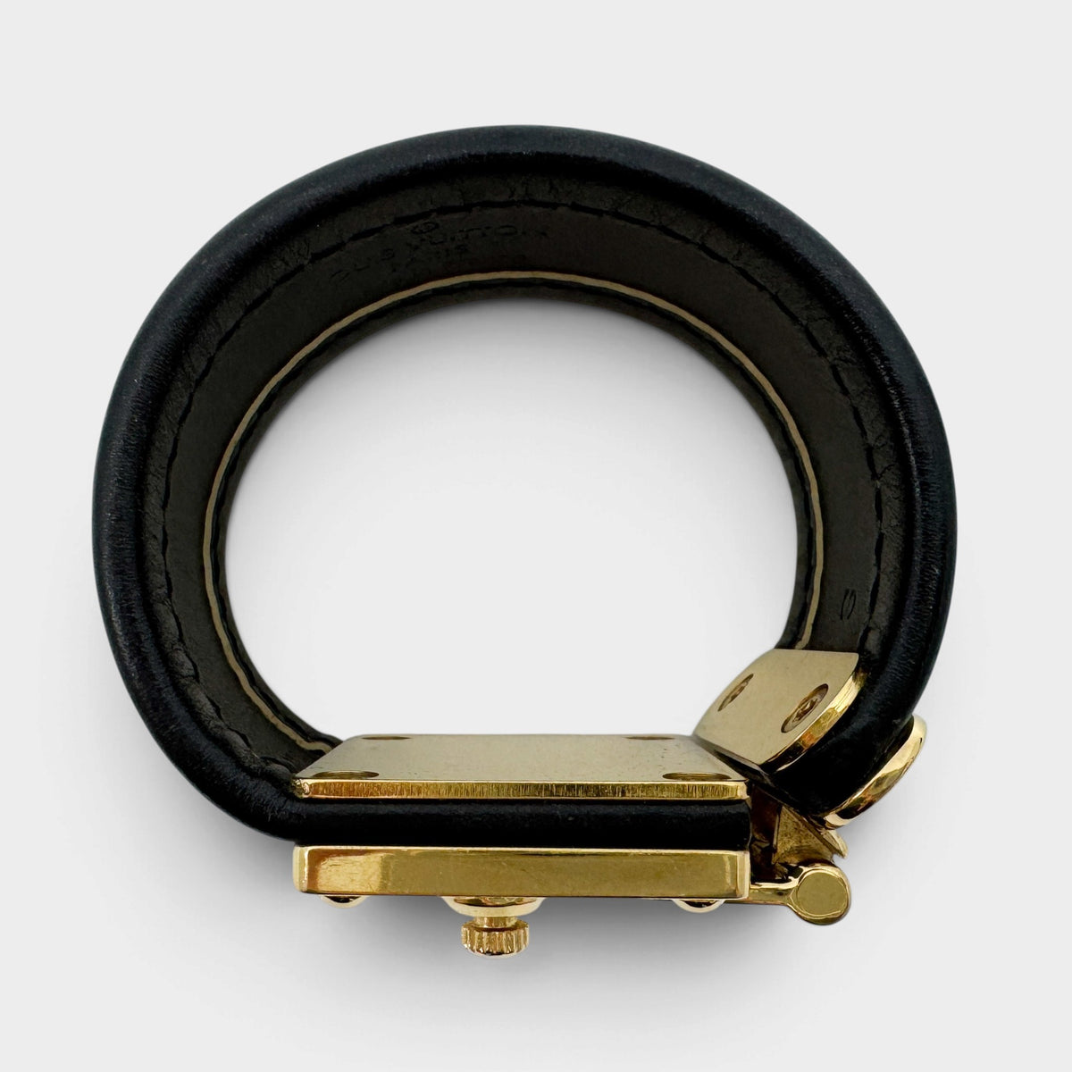 Louis Vuitton Suhali Dark Black Brown Leather S Lock Gold Cuff Bracelet Size S