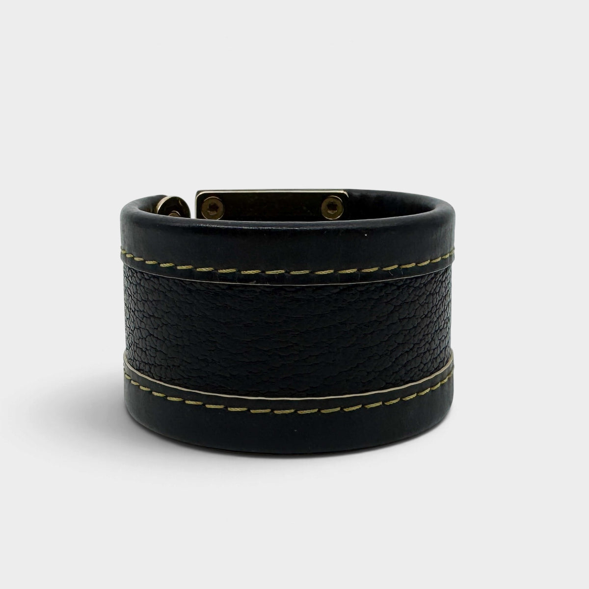 Louis Vuitton Suhali Dark Black Brown Leather S Lock Gold Cuff Bracelet Size S