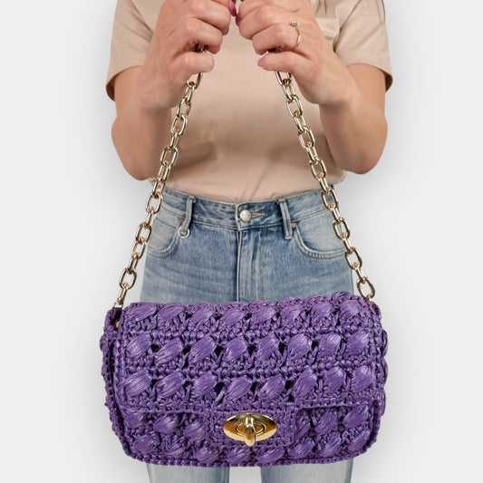 Luisa Spagnoli Purple Rattan Isoletta Shoulder Clutch Bag